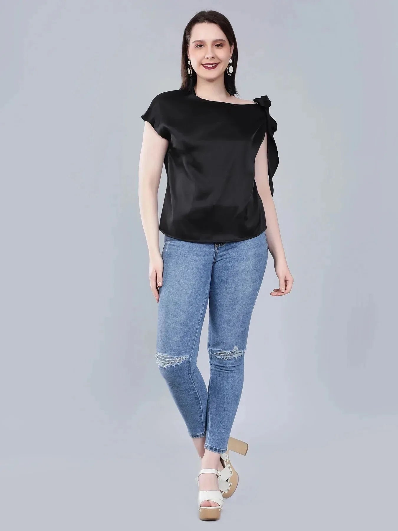 Tie Shoulder Satin Blouse