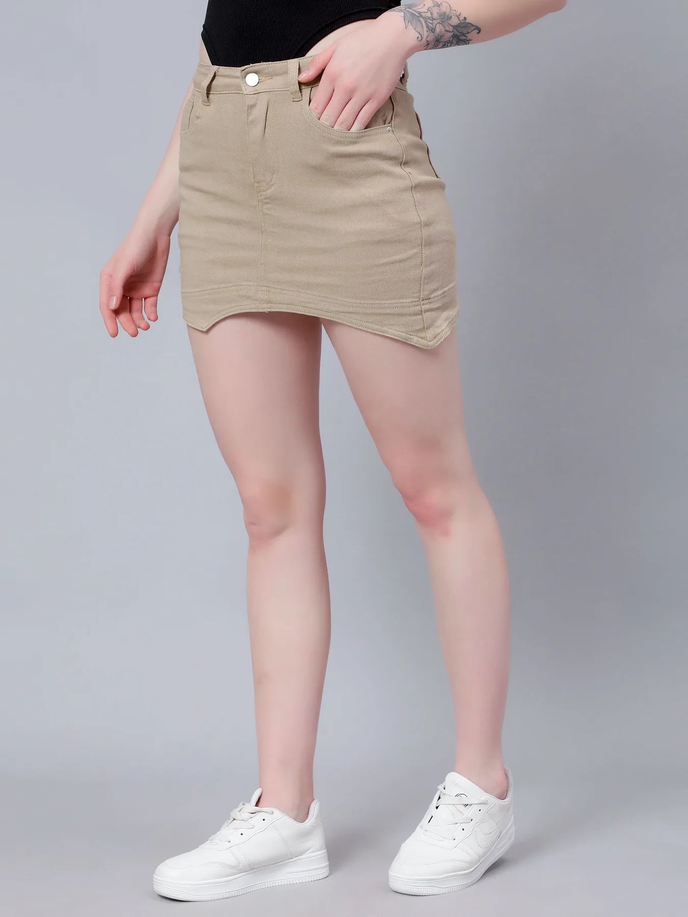 Asymmetrical Denim Mini Skirt