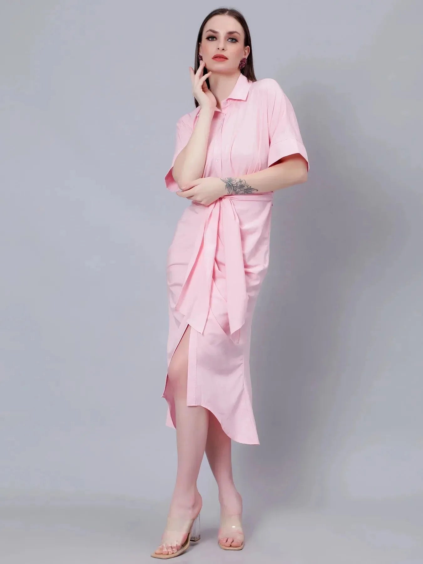 Cinched Waist Belted Shirt Dress