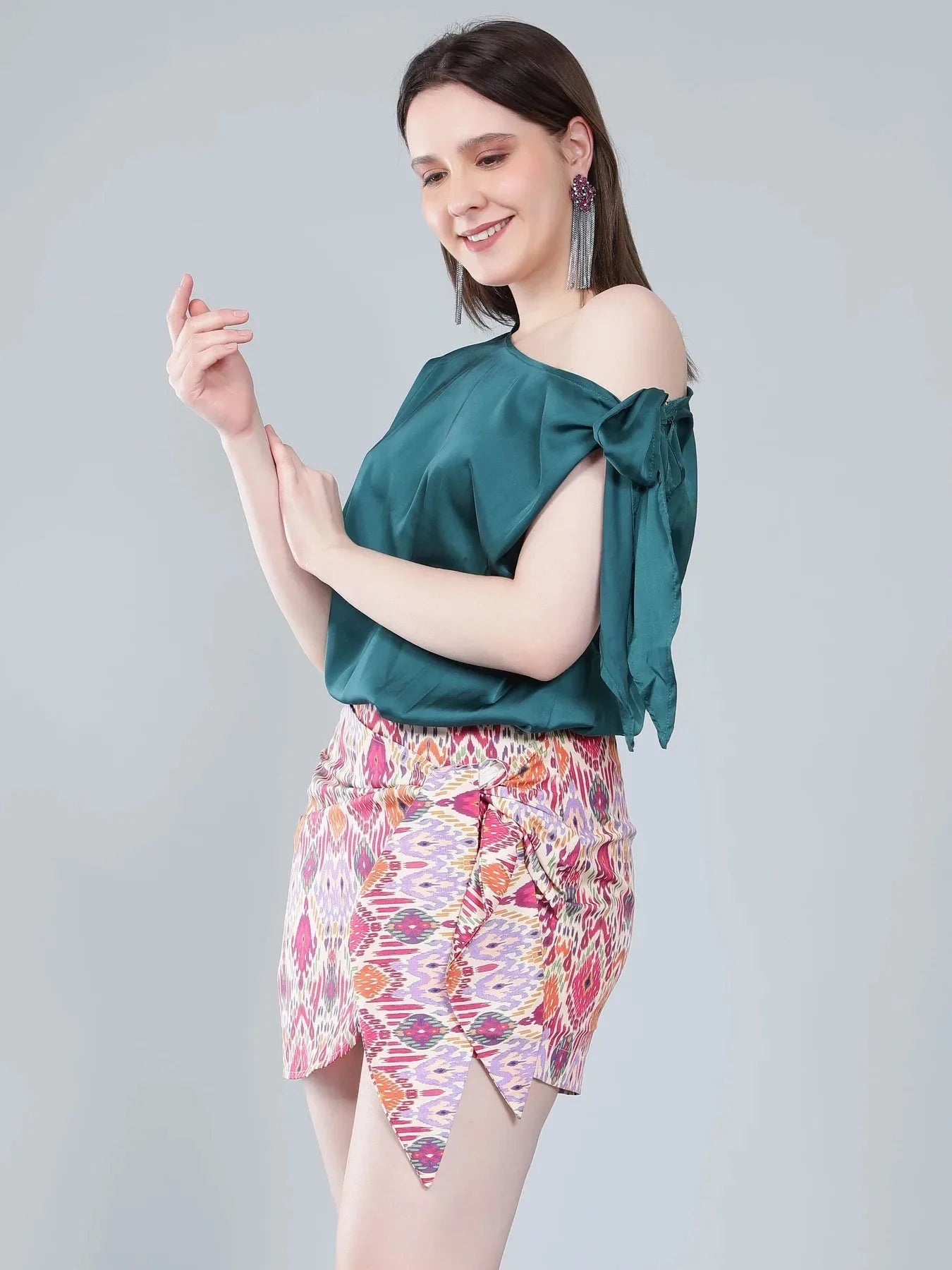 Tie Shoulder Satin Blouse