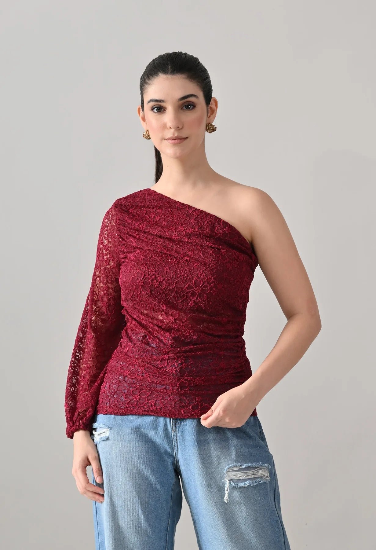 Floral Lace Rushed Top