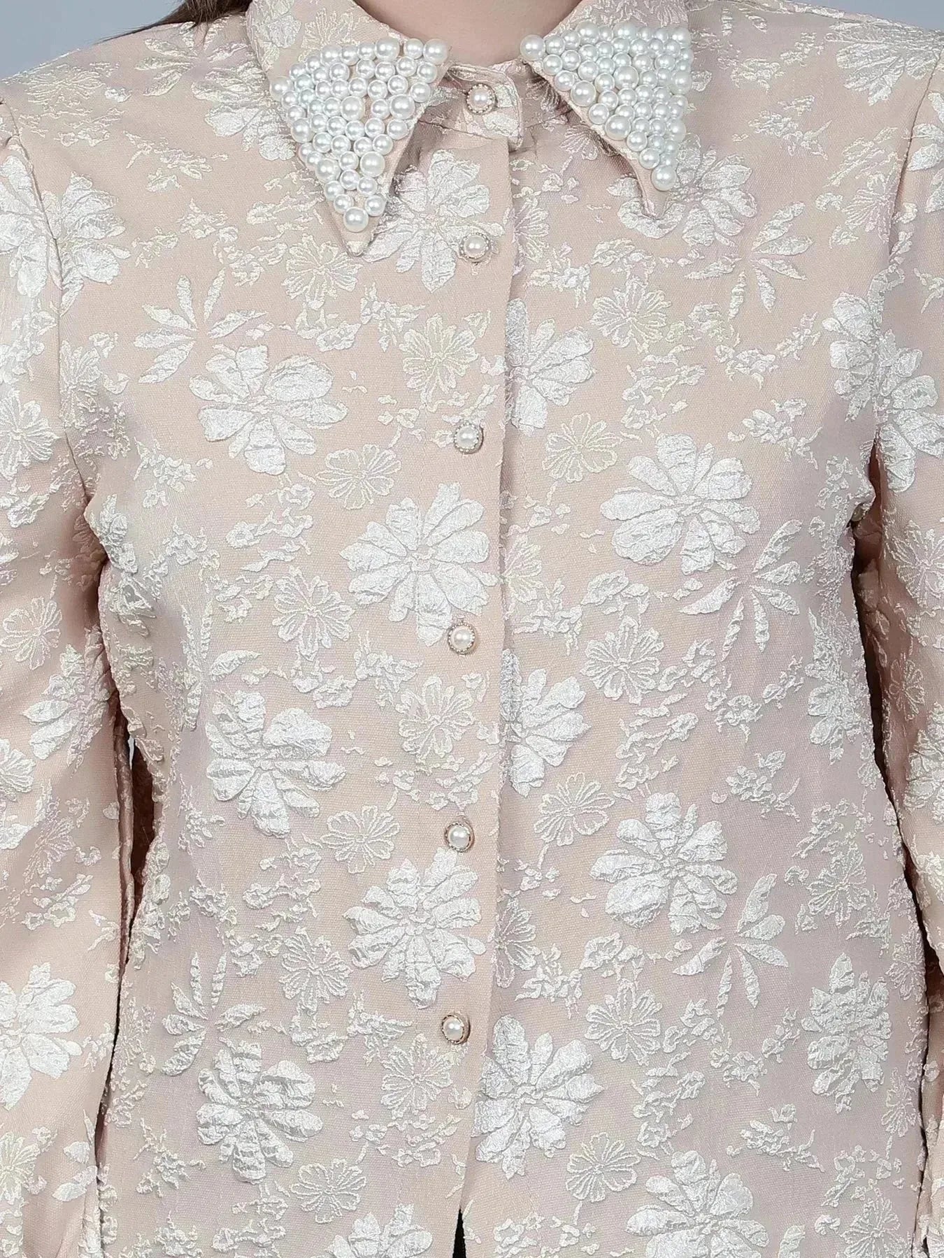 Pearl Beading Jacquard Shirt