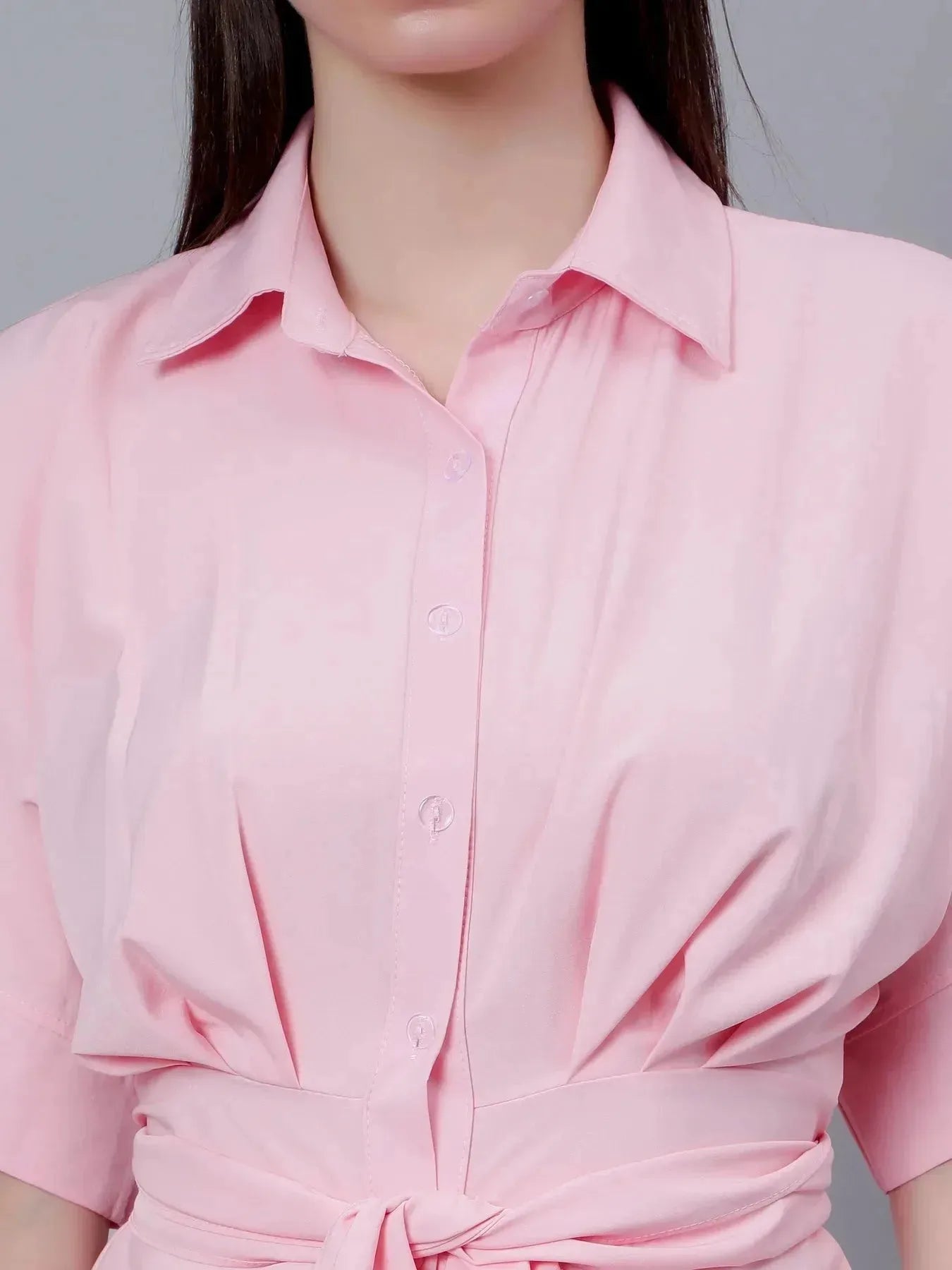 Cinched Waist Belted Shirt Dress