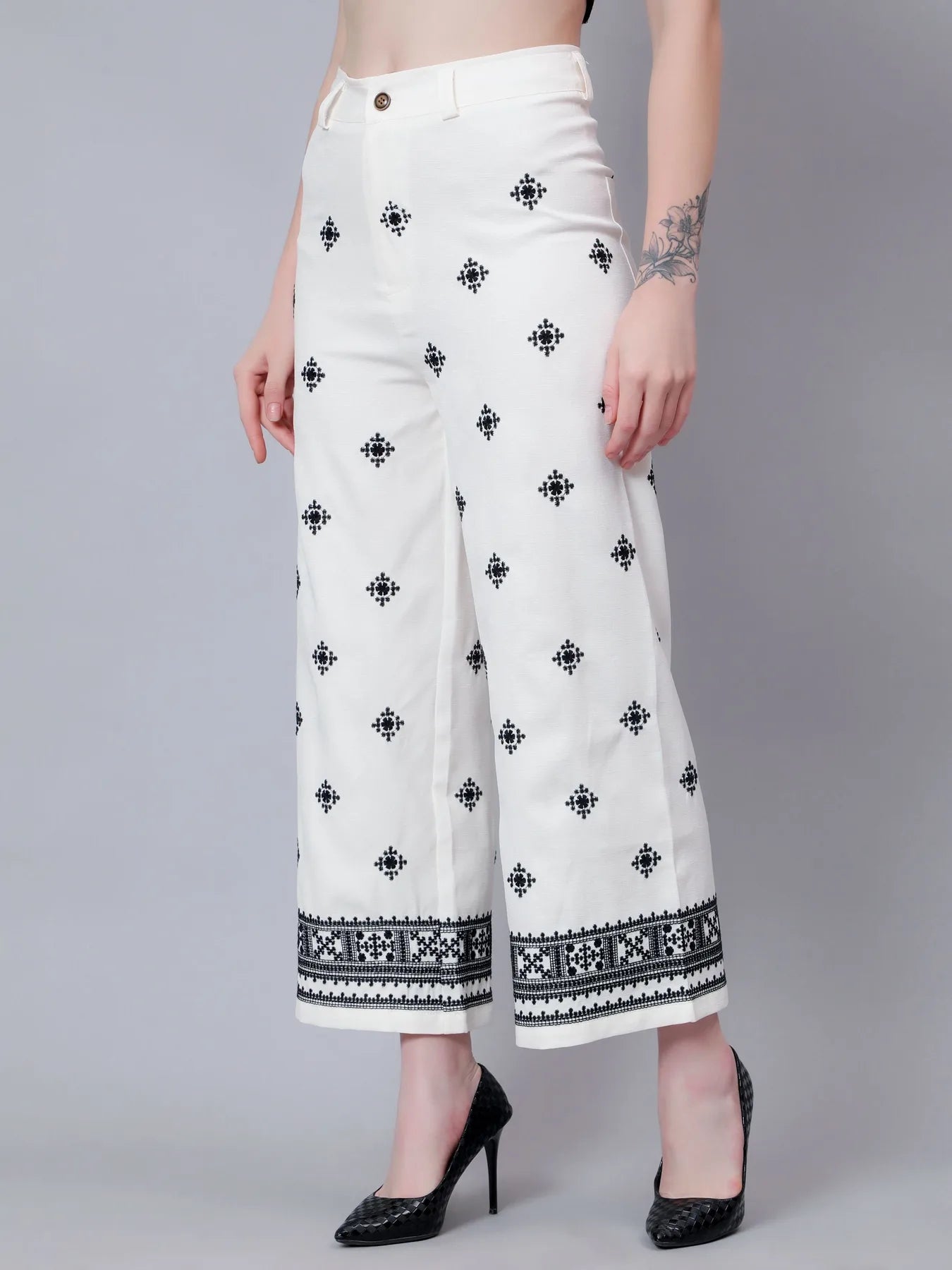 High Waist Embroidered Trousers