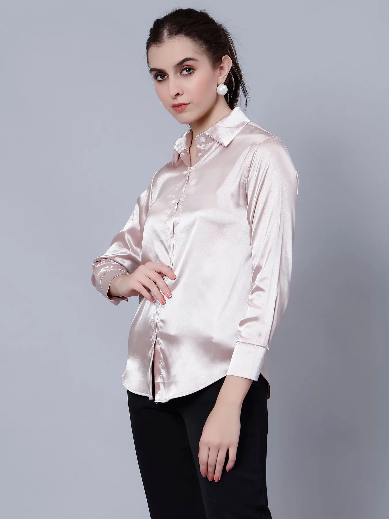 Elegant Ribbon Satin Shirt