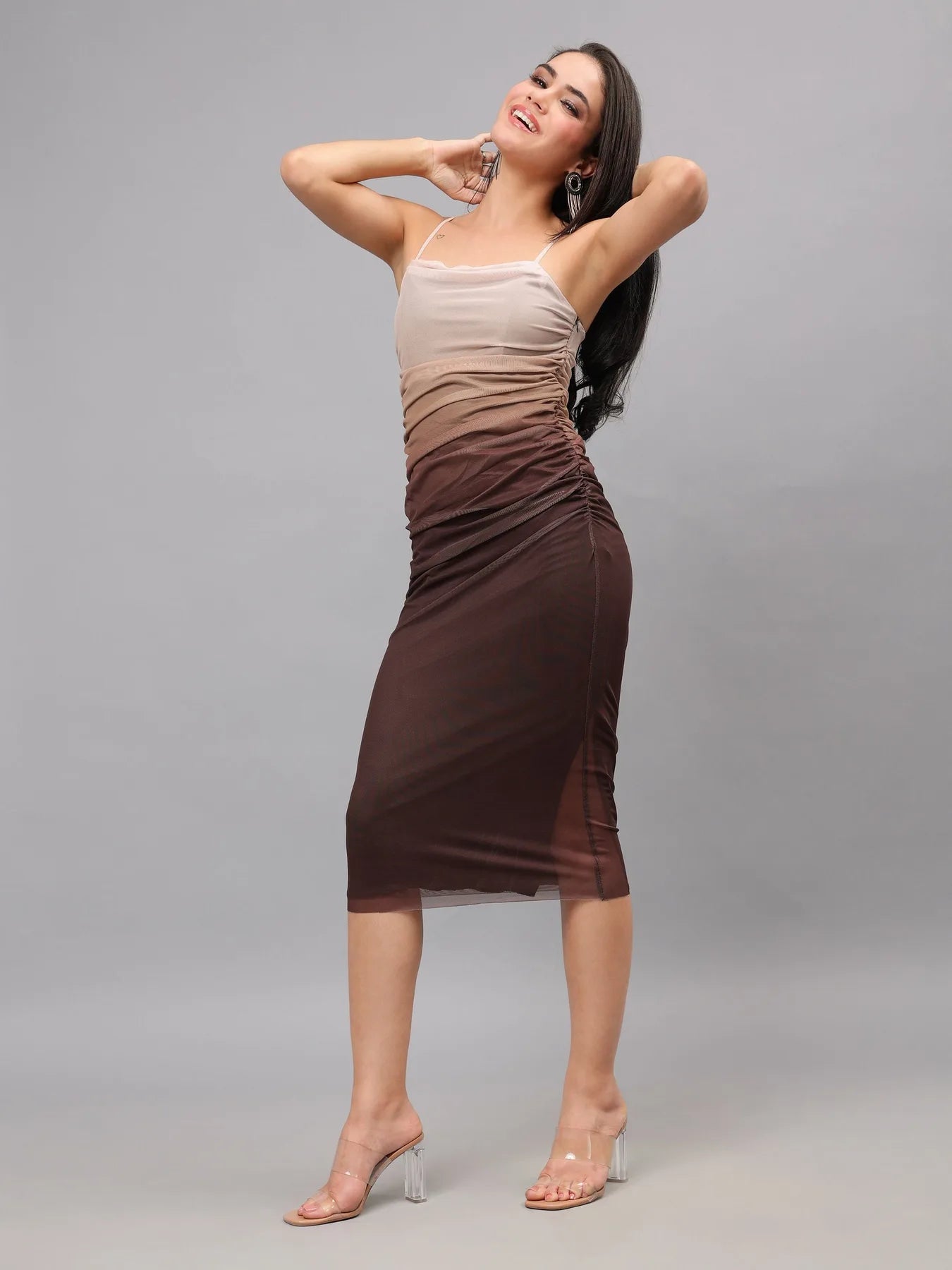 Gradient Sheath Pleated Cami Dress