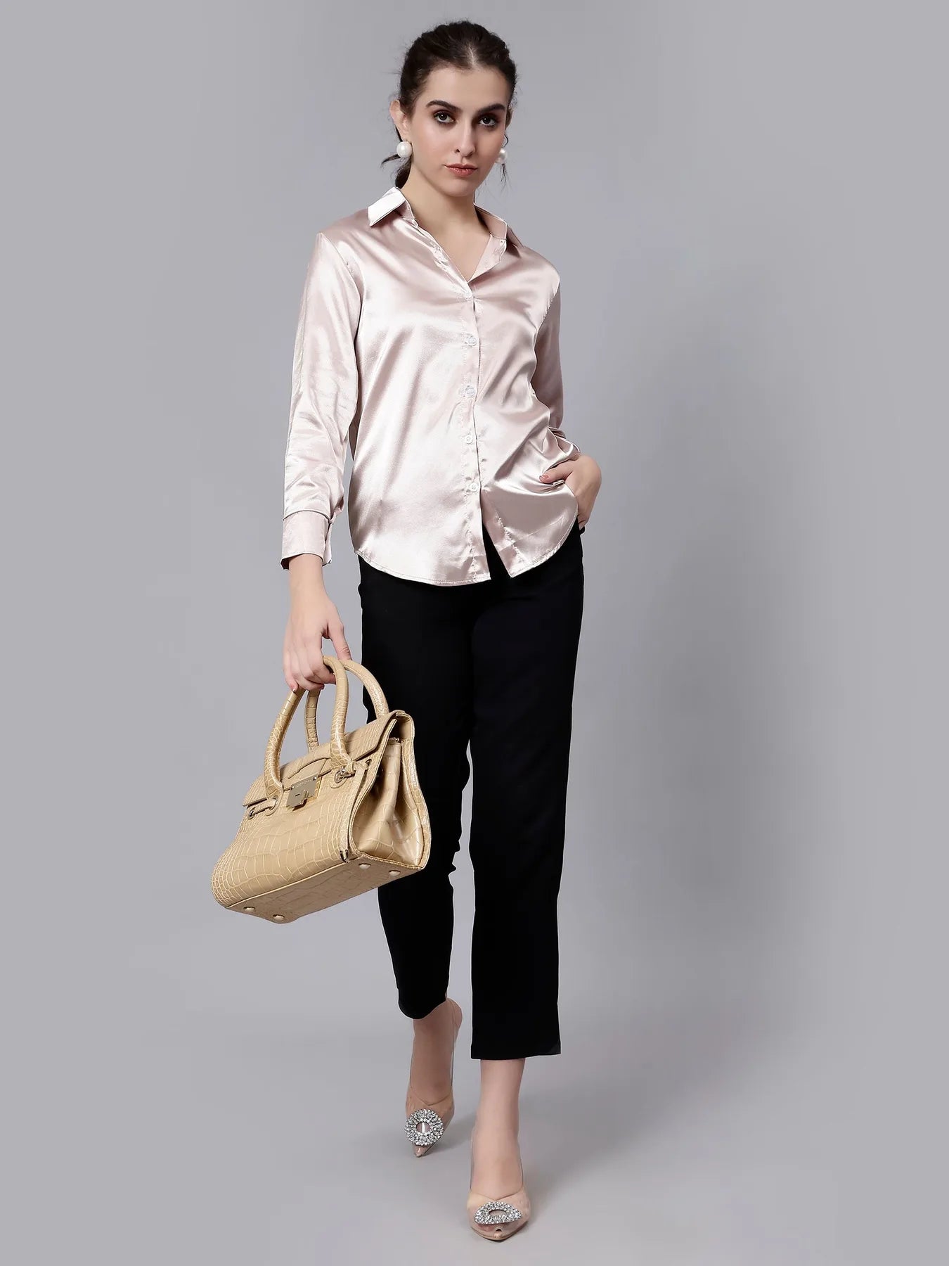 Elegant Ribbon Satin Shirt