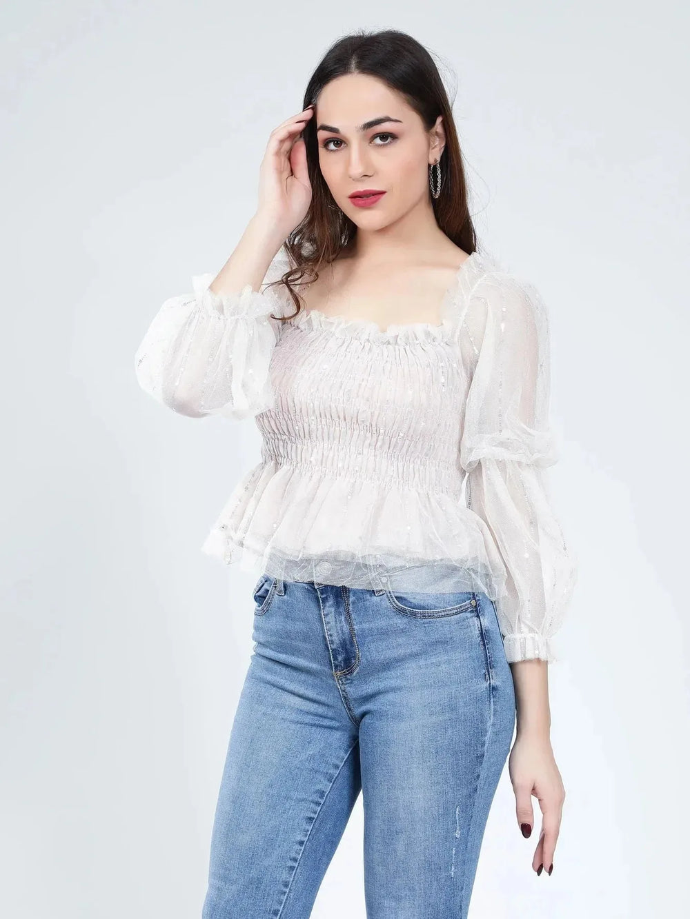 Tulle Smocking Glitter Top