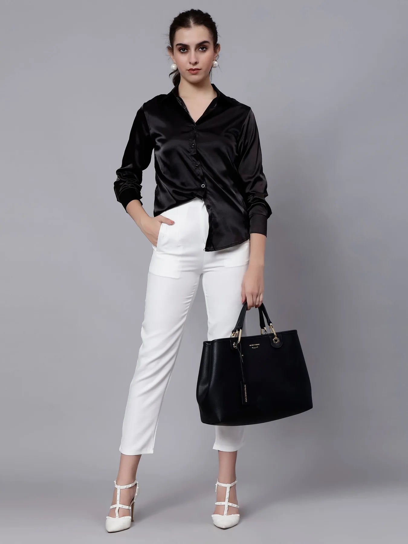 Elegant Ribbon Satin Shirt