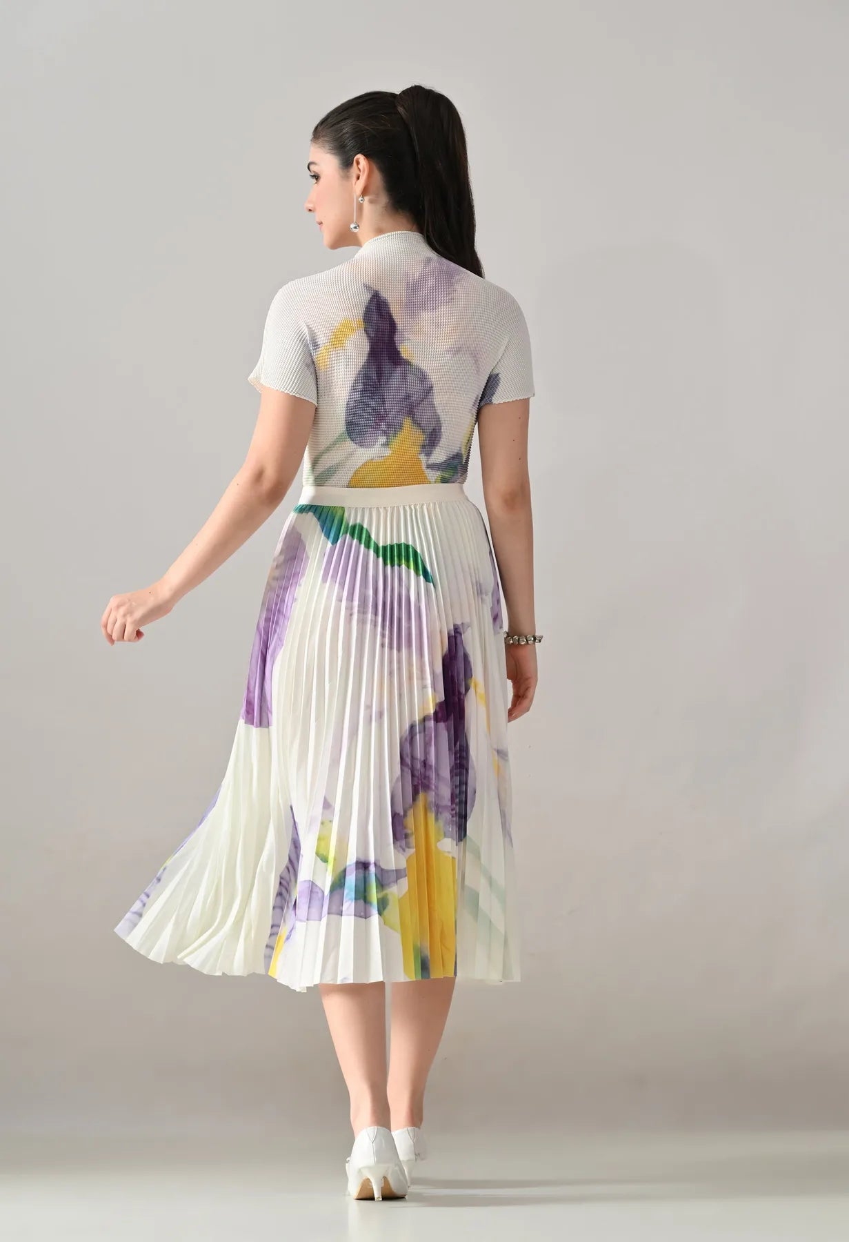 Chromatic Printed Pleated Two Piece Set