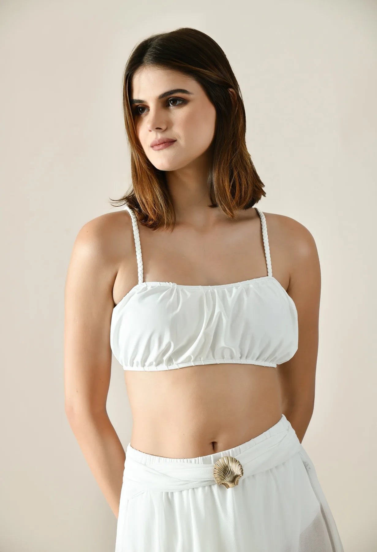 Solid Bikini Set With Sarong