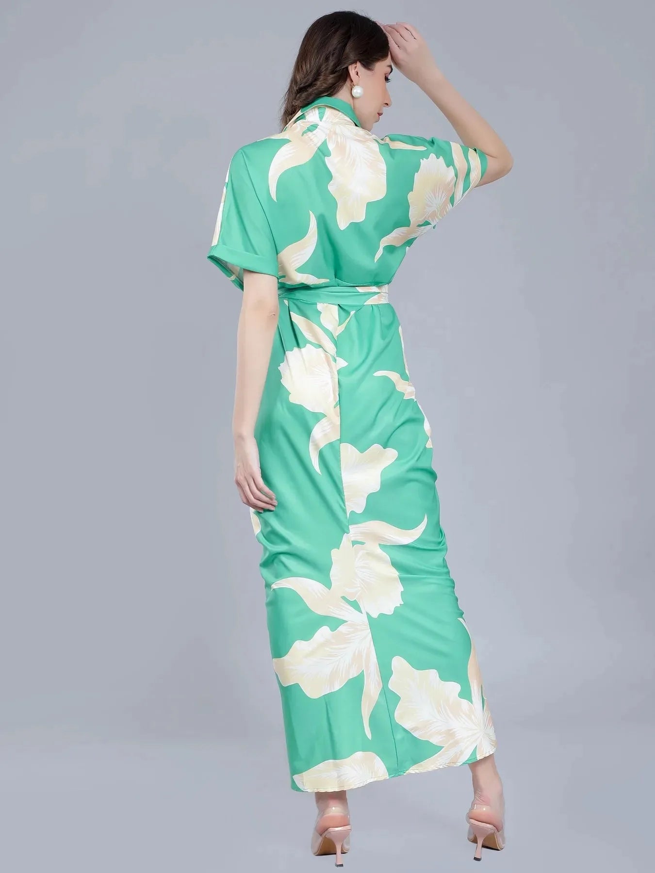 Button Down Ruched Shirt Dress