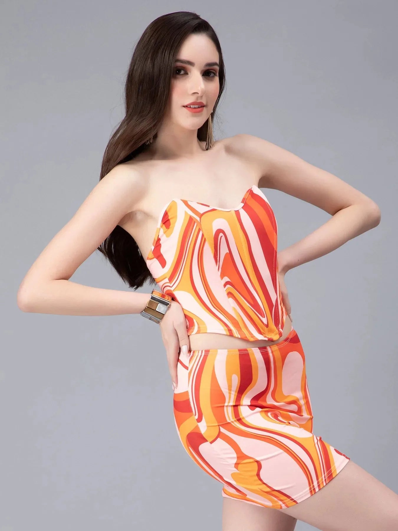 Swirl Print Top and Skirt Set