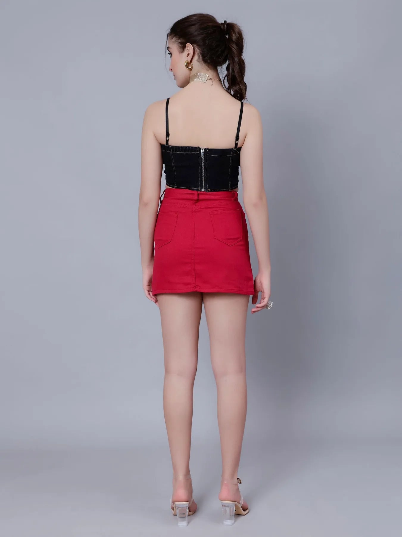 Lace-Up Denim Crop Top