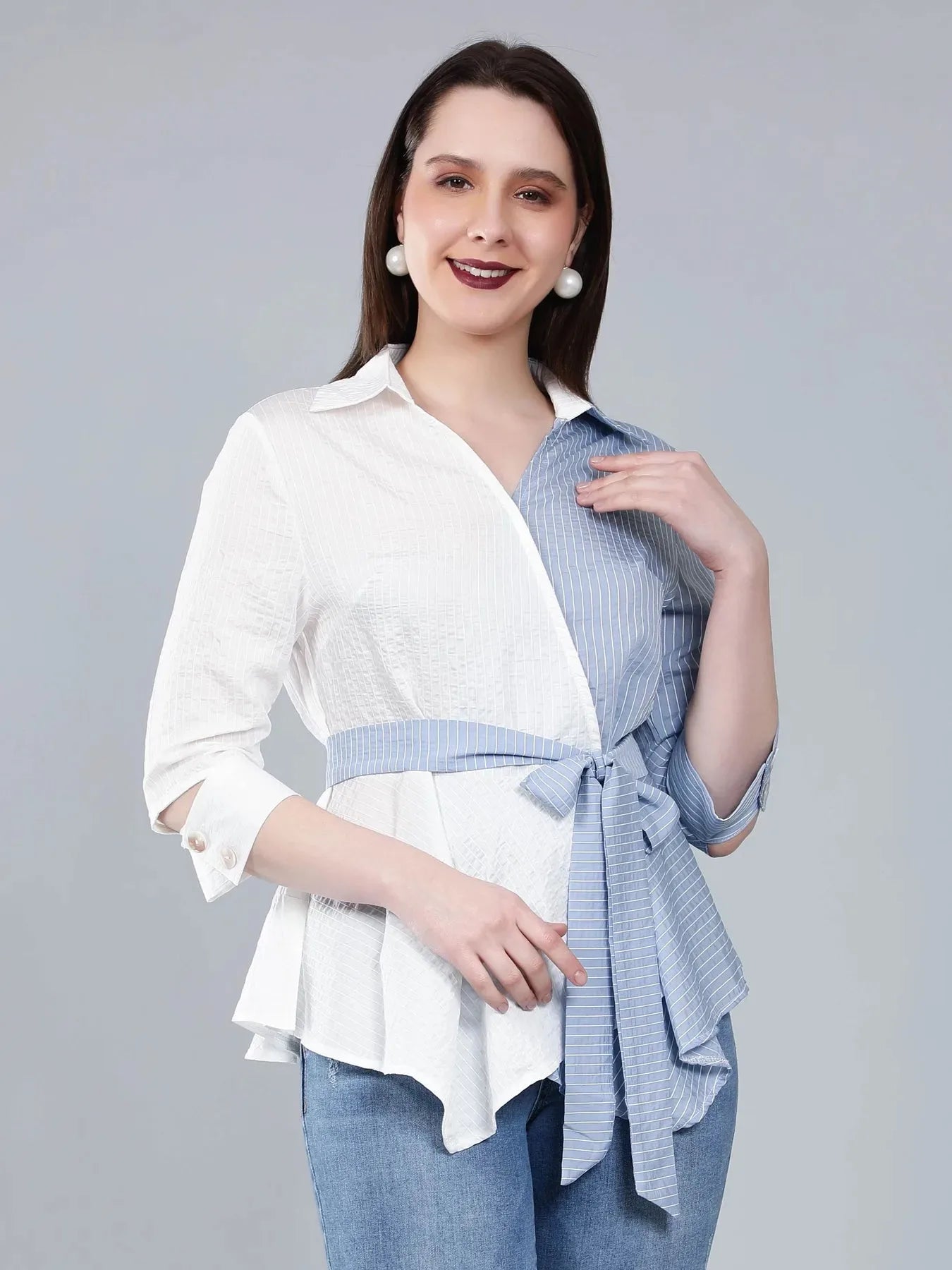 Colorblock Overlap Assymetrical Belted Top