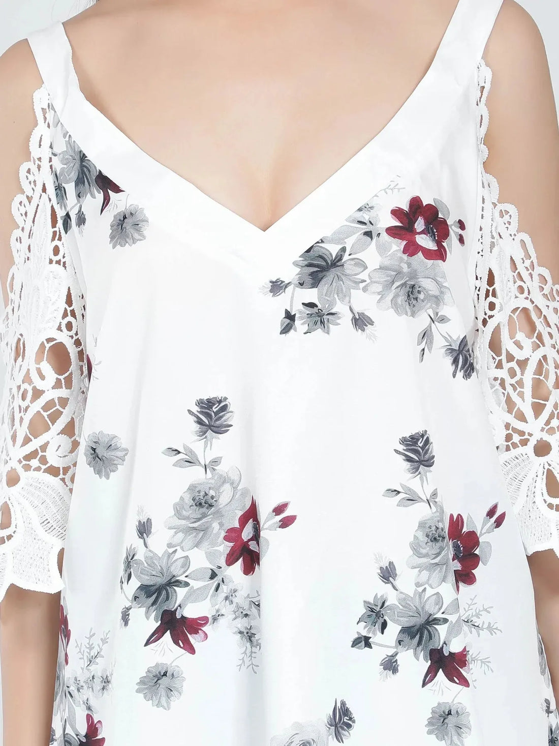 Cold Shoulder Lace Sleeves Blouse