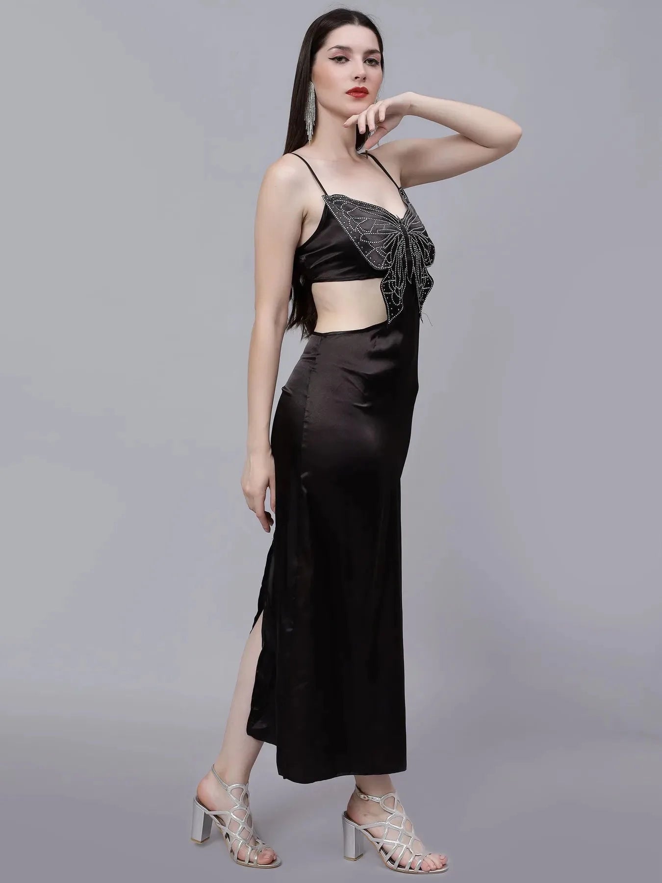 Rhinestone Butterfly Patch Slip Dress