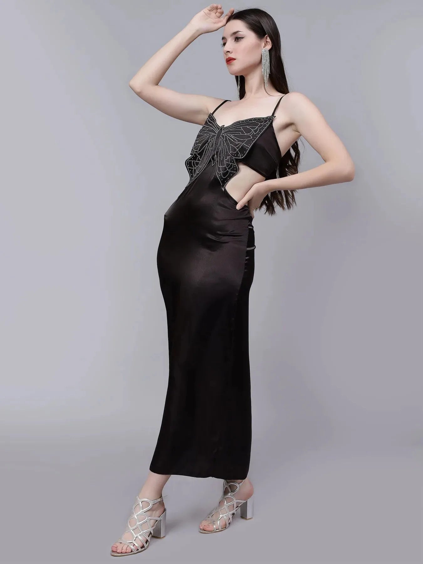 Rhinestone Butterfly Patch Slip Dress
