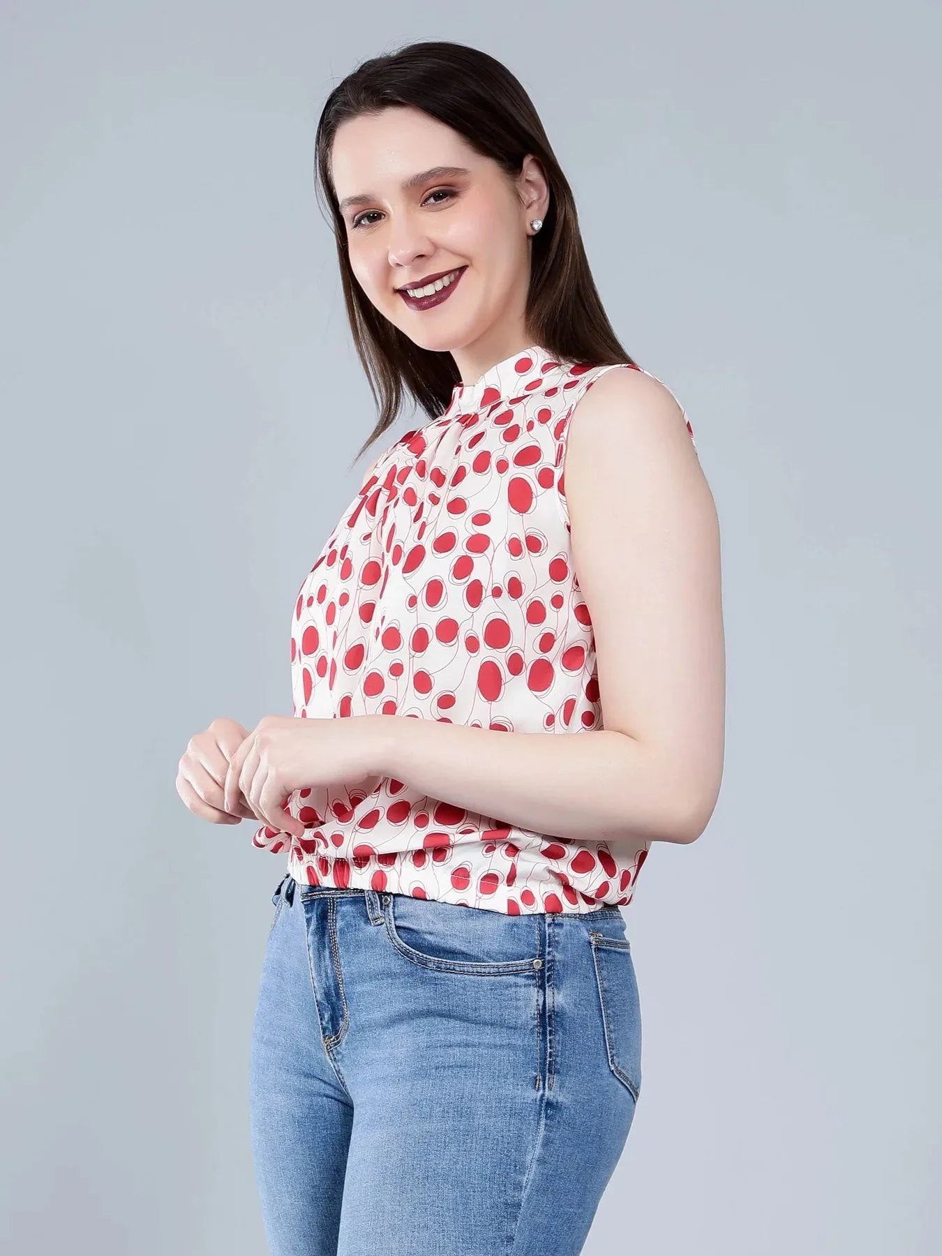 Band Neck Sleeveless Blouse