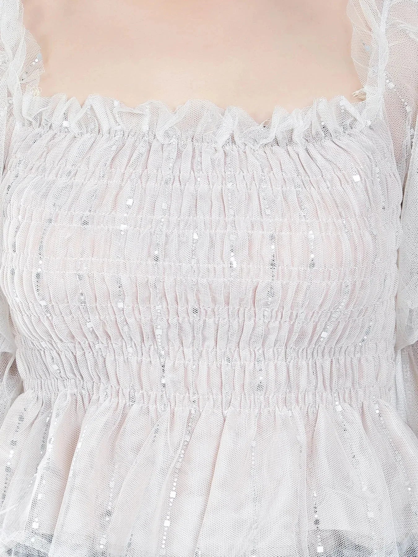 Tulle Smocking Glitter Top