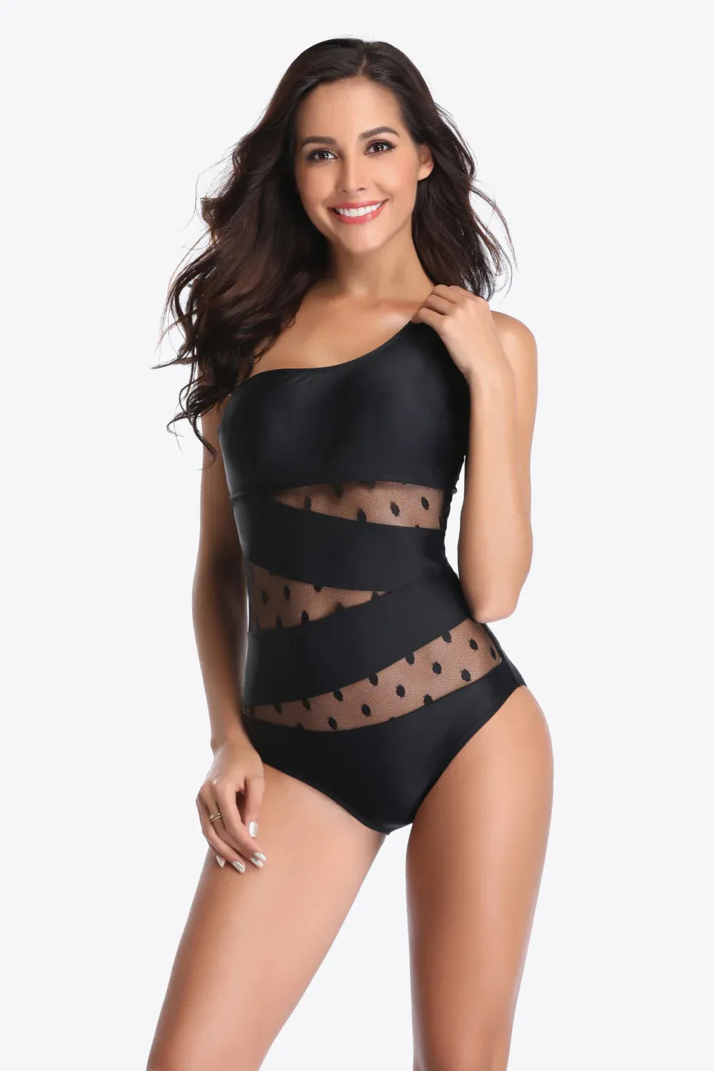 One Shoulder Mesh Monokini