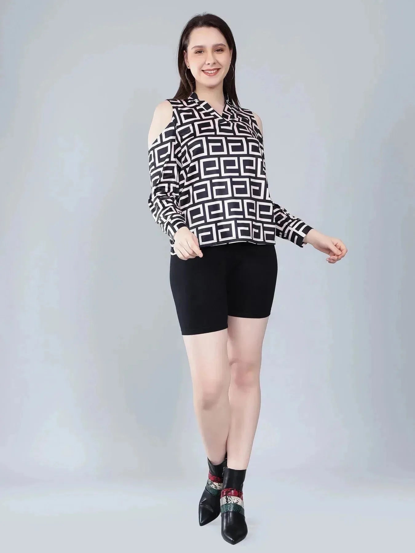 Geometrical Cold Shoulder Blouse