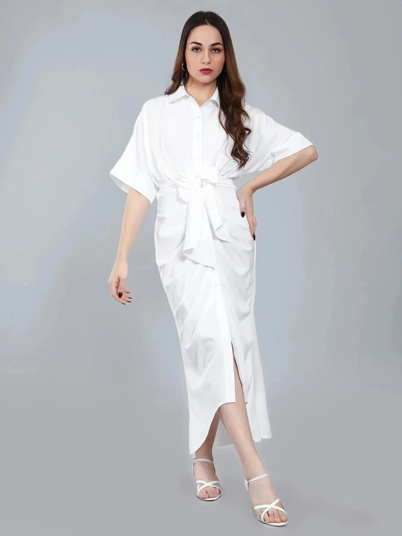 Cinched Waist Belted Shirt Dress