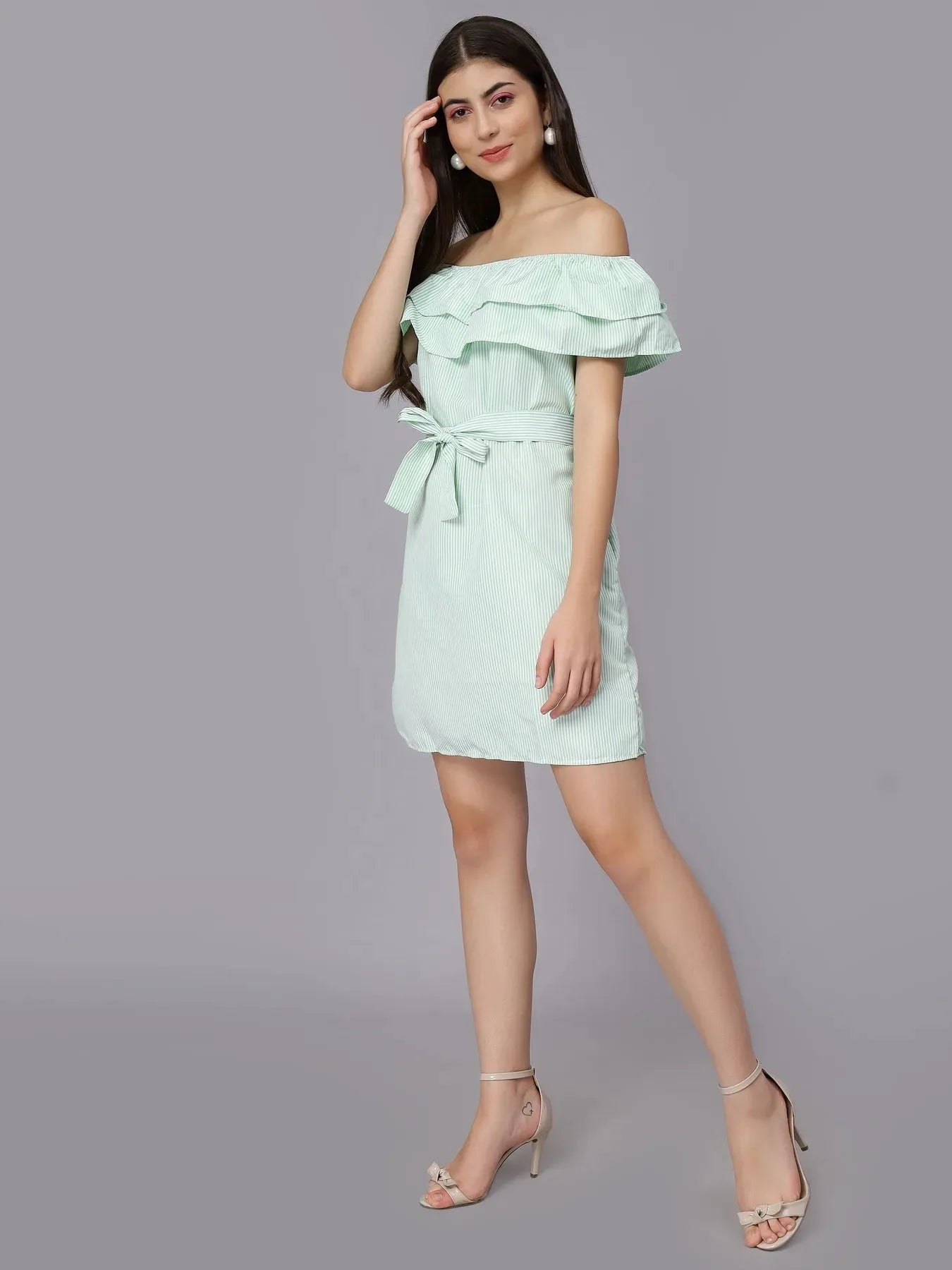 Striped Off-Shoulder Short Dress