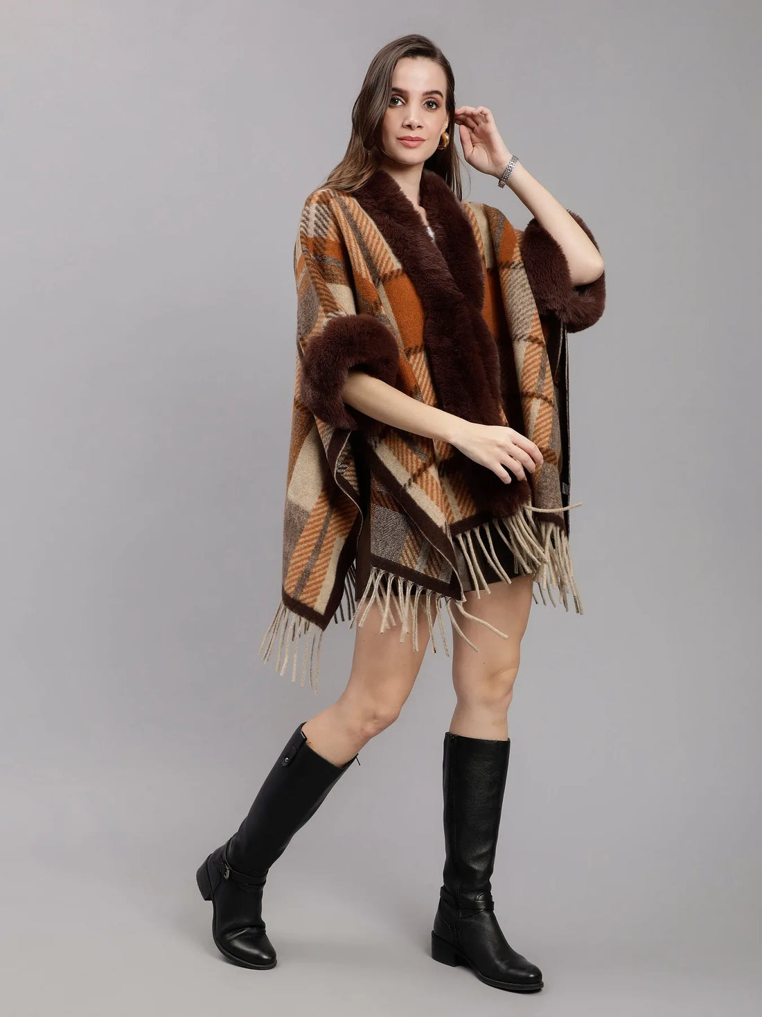 Poncho Plaid Woolen Cape