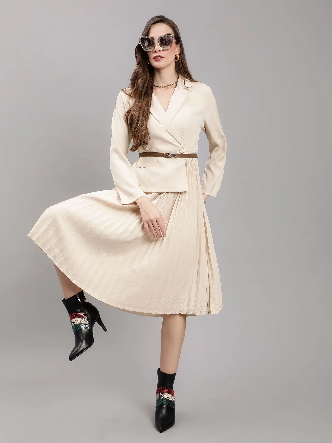 Blazer Pleated Dress – ANNY - Main Image