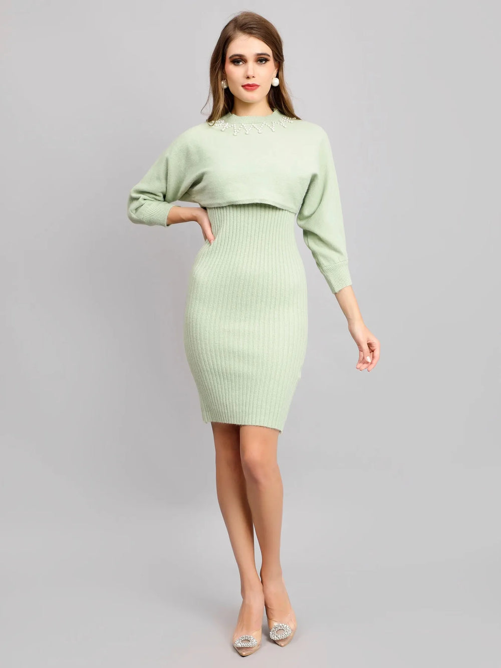 Pearl Embellished Knitted Two-Piece Set