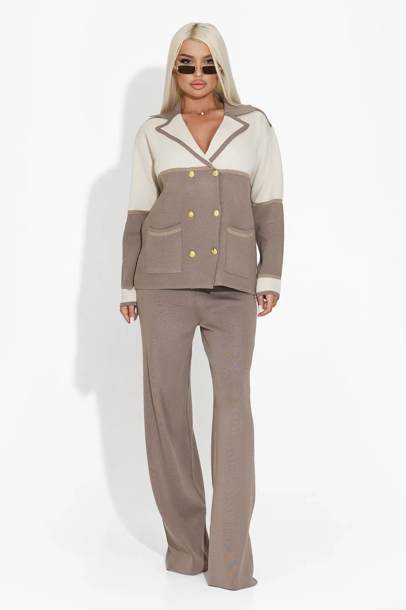 Buttoned Knit Cardigan & Pant Set