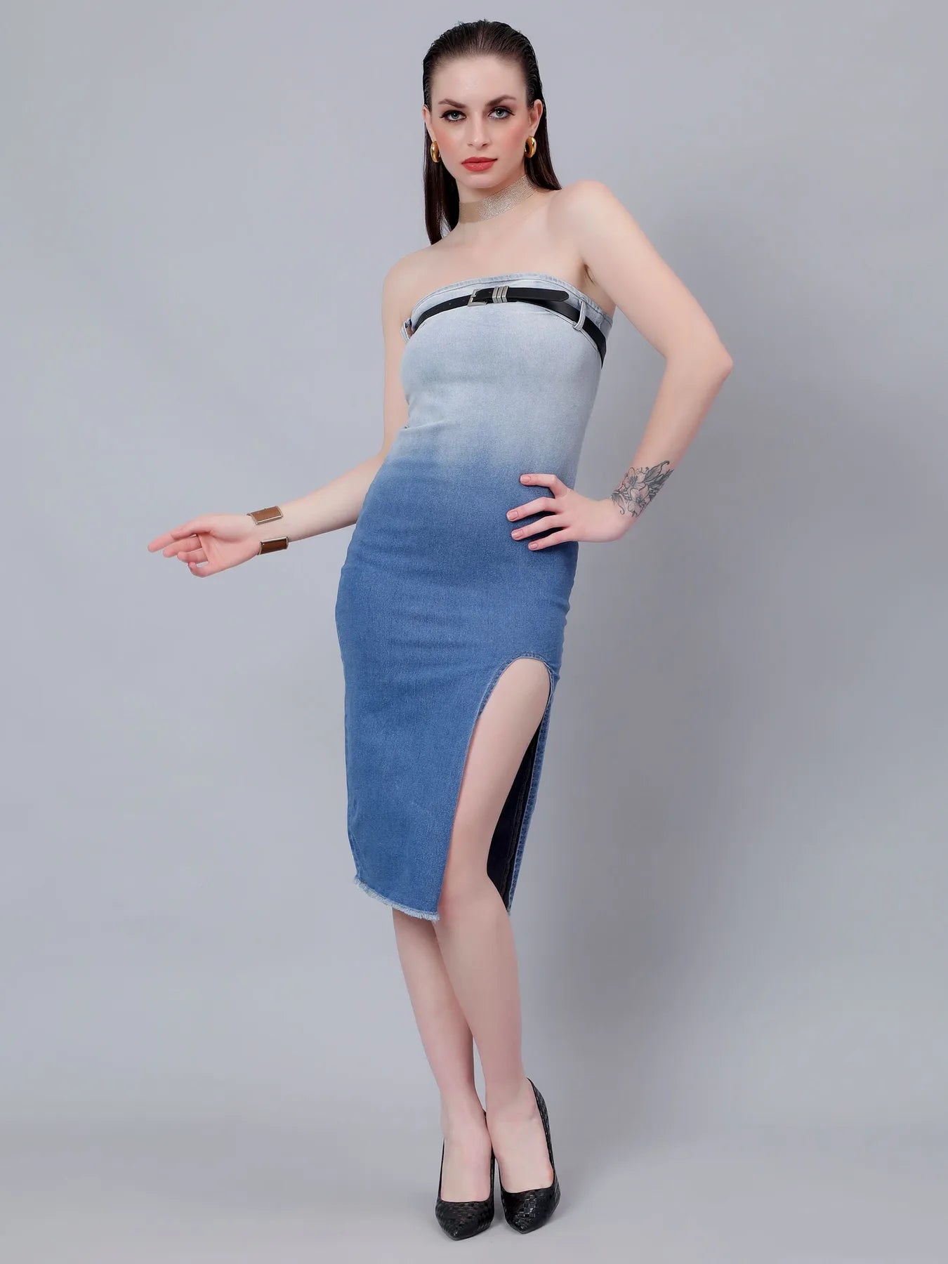 Gradient Tube Denim Dress