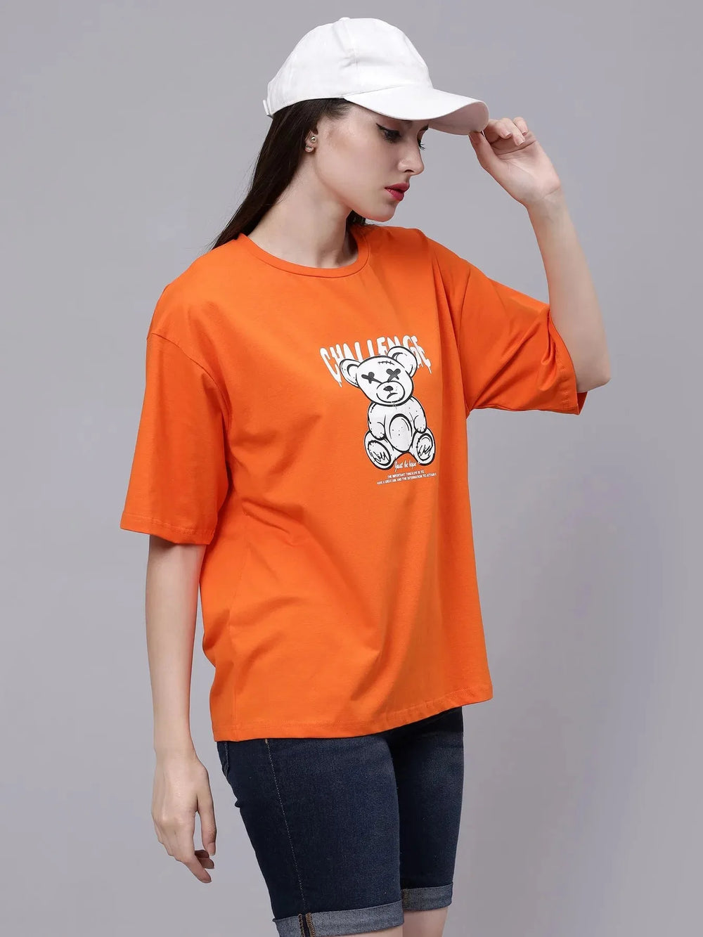 Bear Printed Cotton Oversized T-Shirt