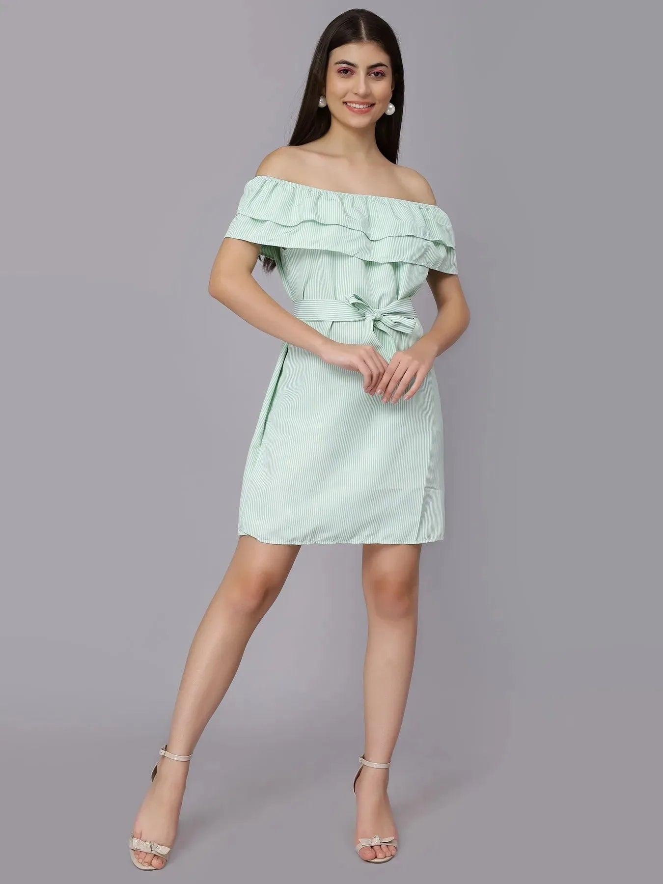 Striped Off-Shoulder Short Dress