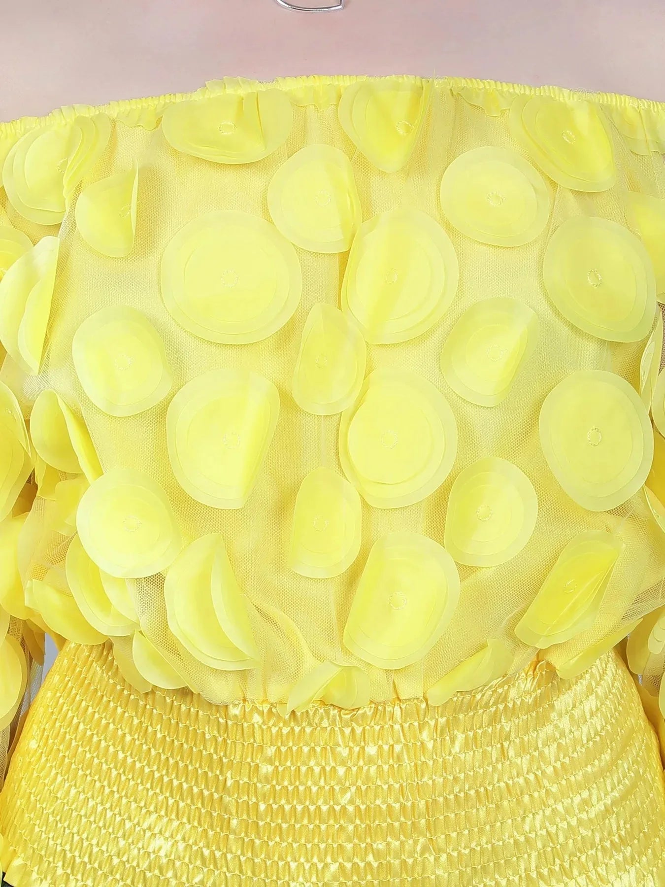 Lantern Sleeve Mesh Ruched Blouse