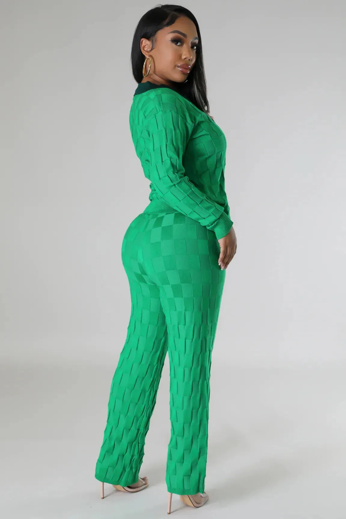 Checkerboard Knitted Two Piece Set