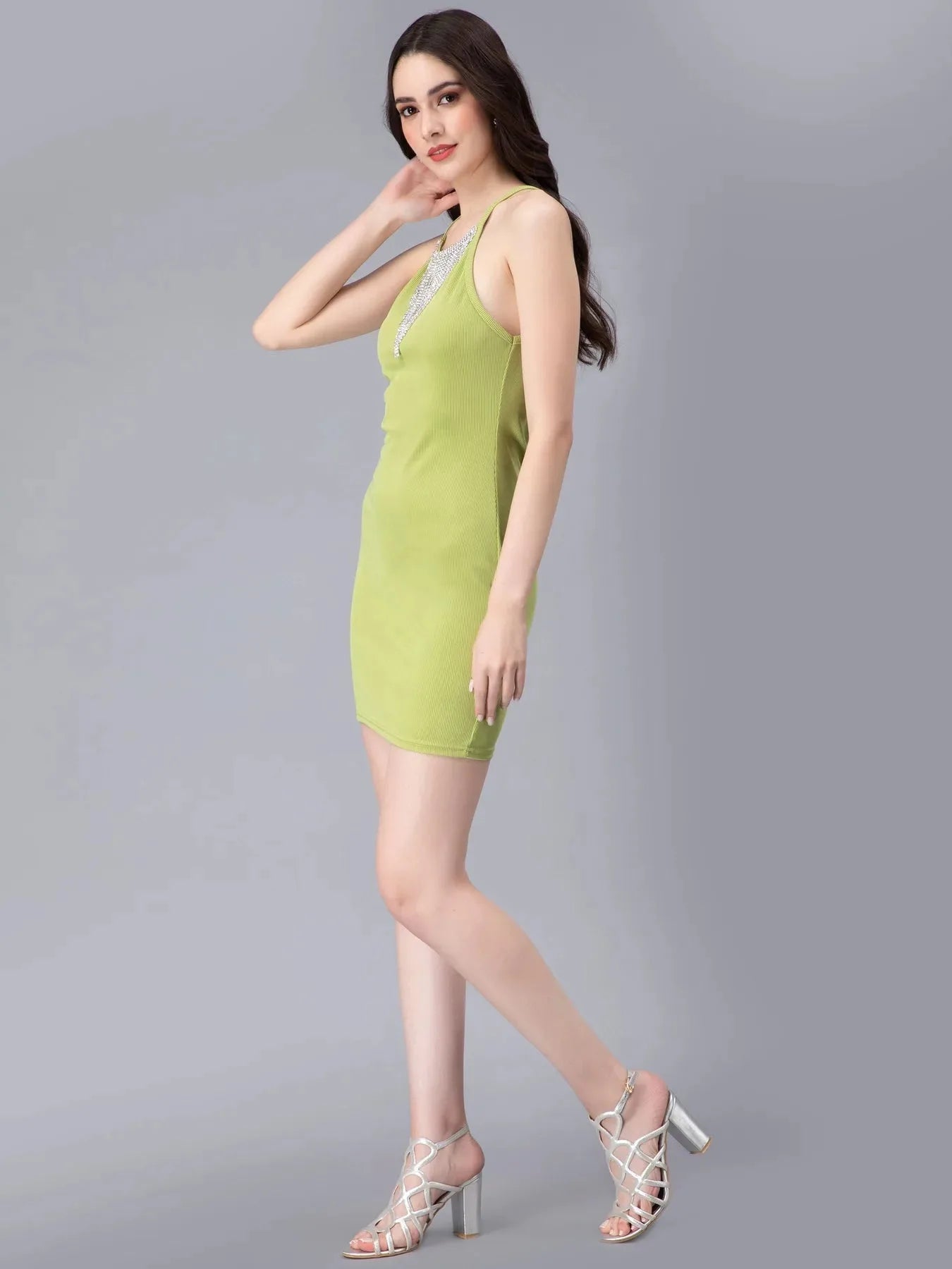 Halter Rhinestone Fringes Necklace Dress