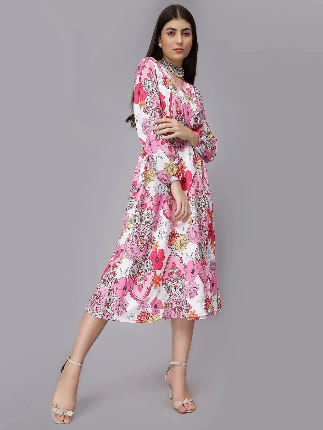 Abstract Floral Pattern Midi Dress