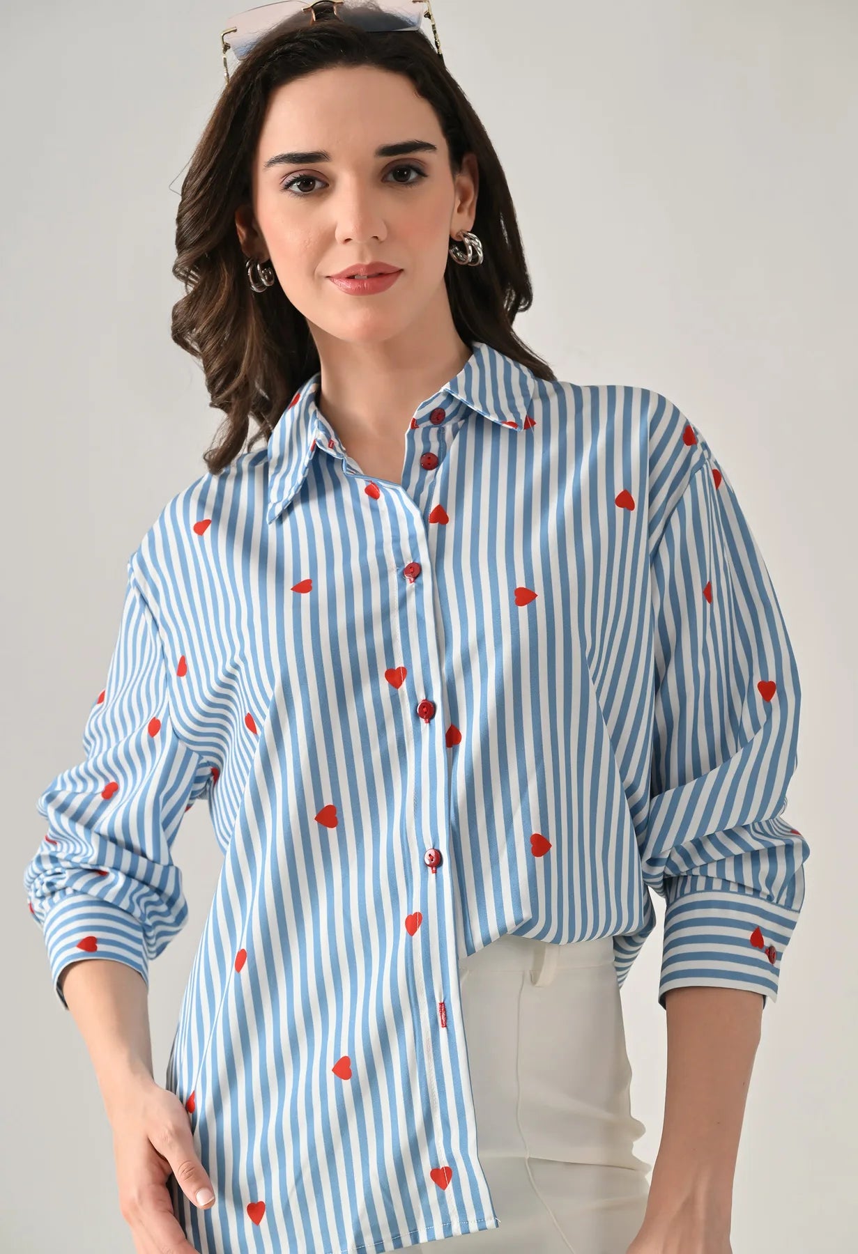 Striped Shirt With Heart Print