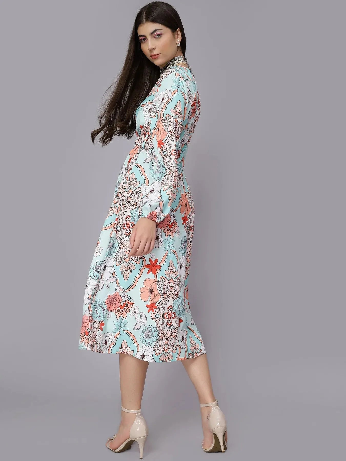 Abstract Floral Pattern Midi Dress