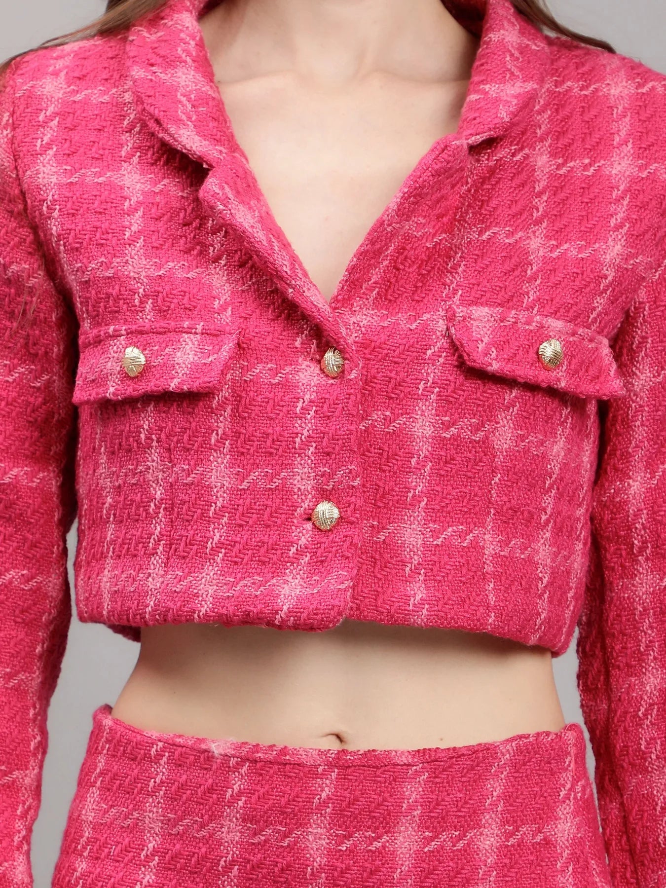 Plaid Tweed Blazer Skirt Set