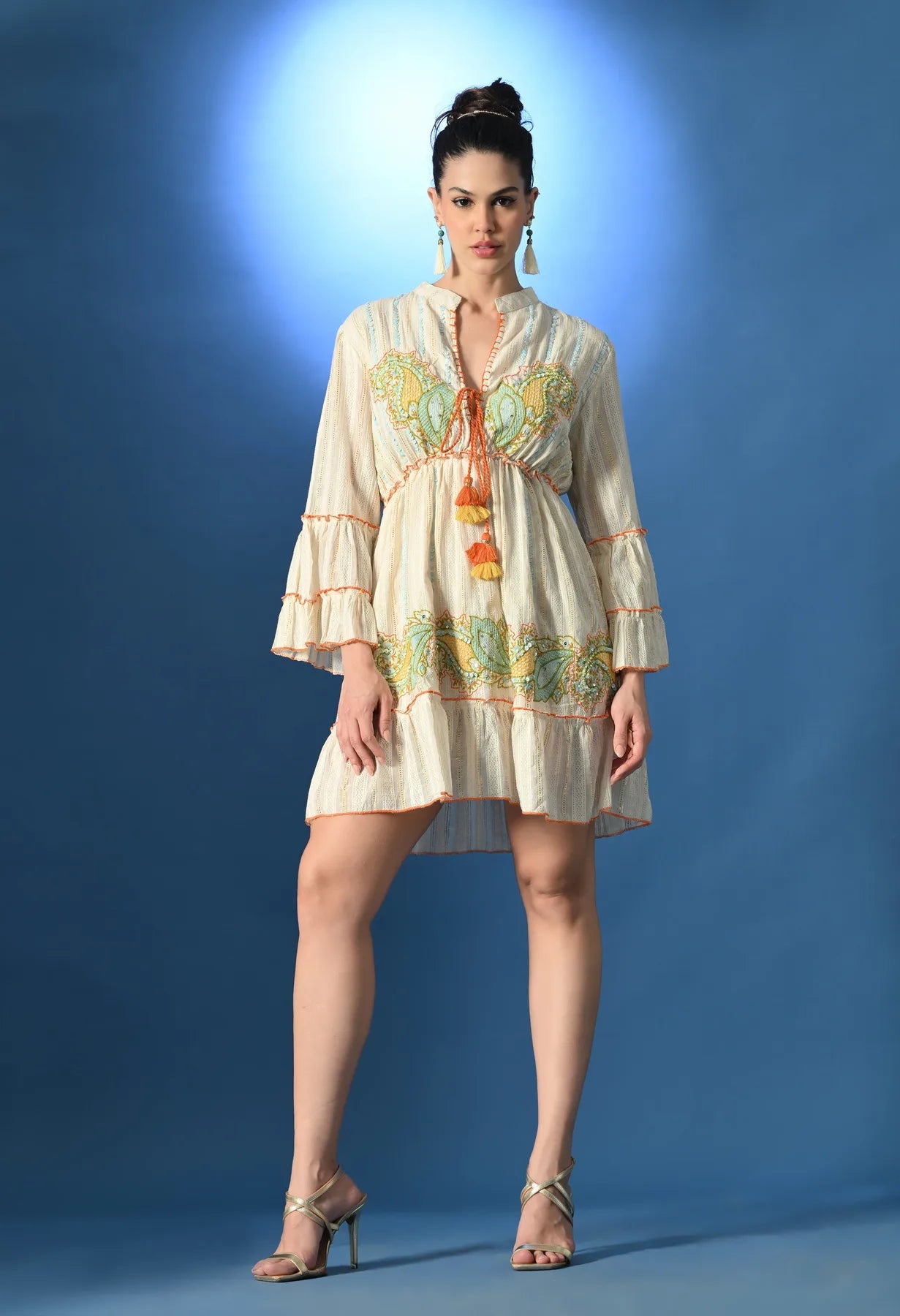 Orange Paisley Charm Short Dress