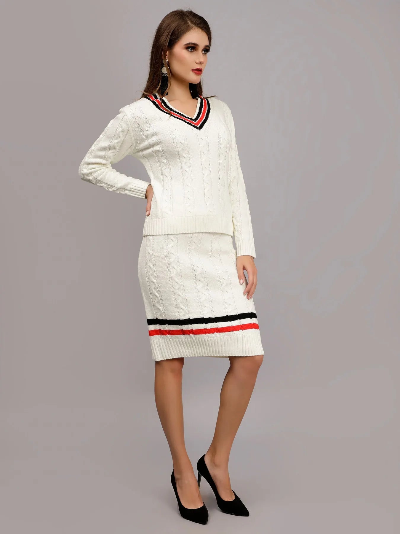 Cable Knit Pullover Skirt Set