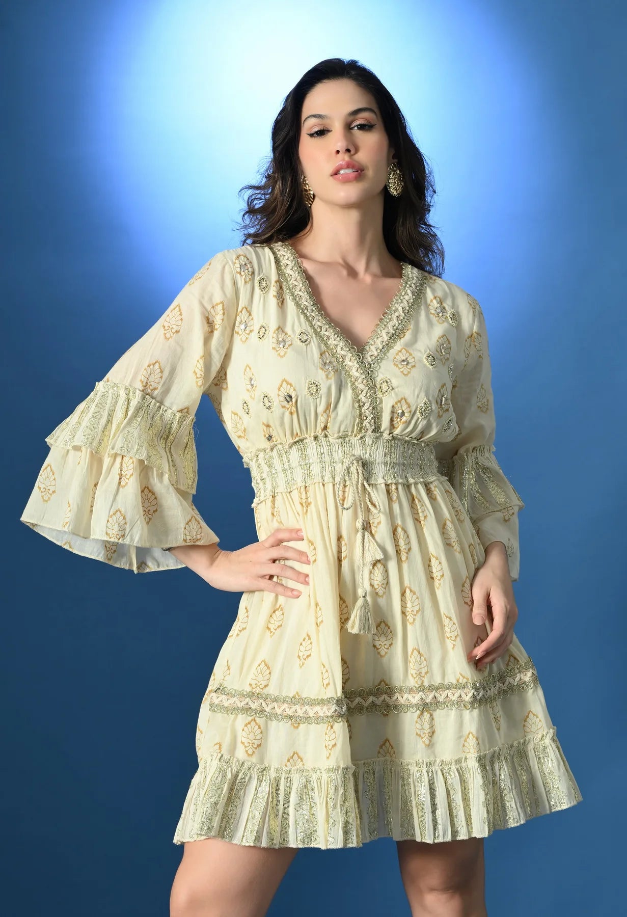 Stellar Bloom Beige Short Dress