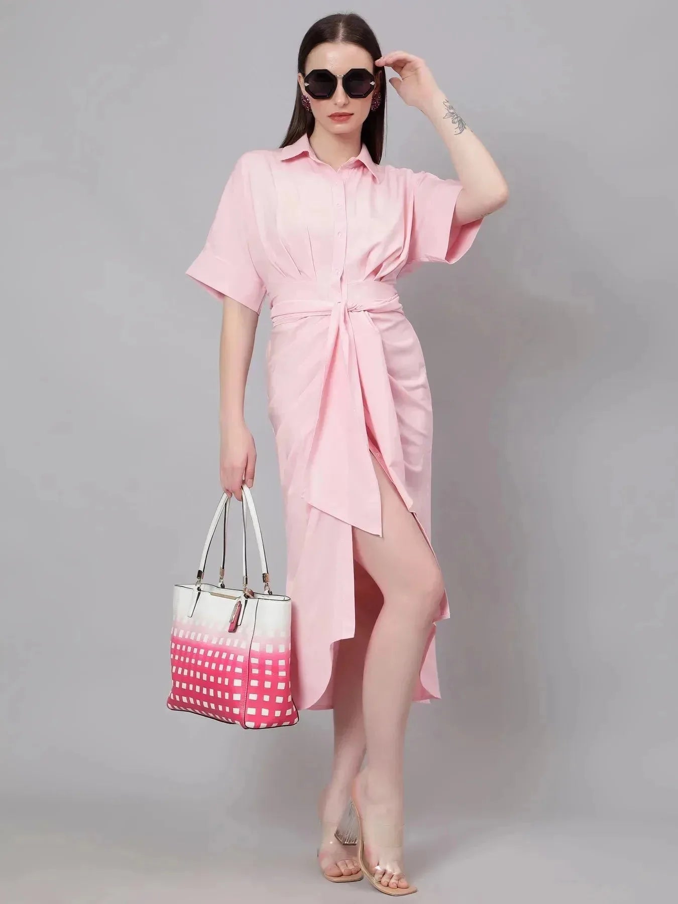 Cinched Waist Belted Shirt Dress