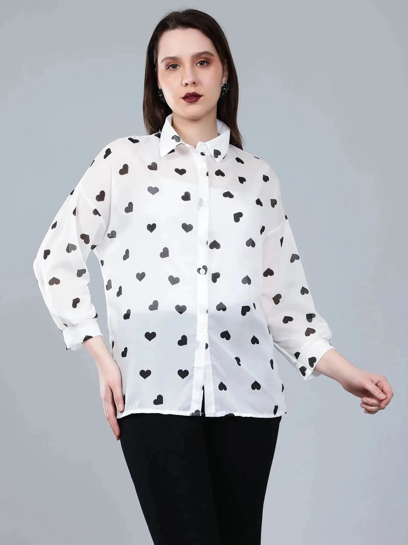Heart Print Sheer Shirt