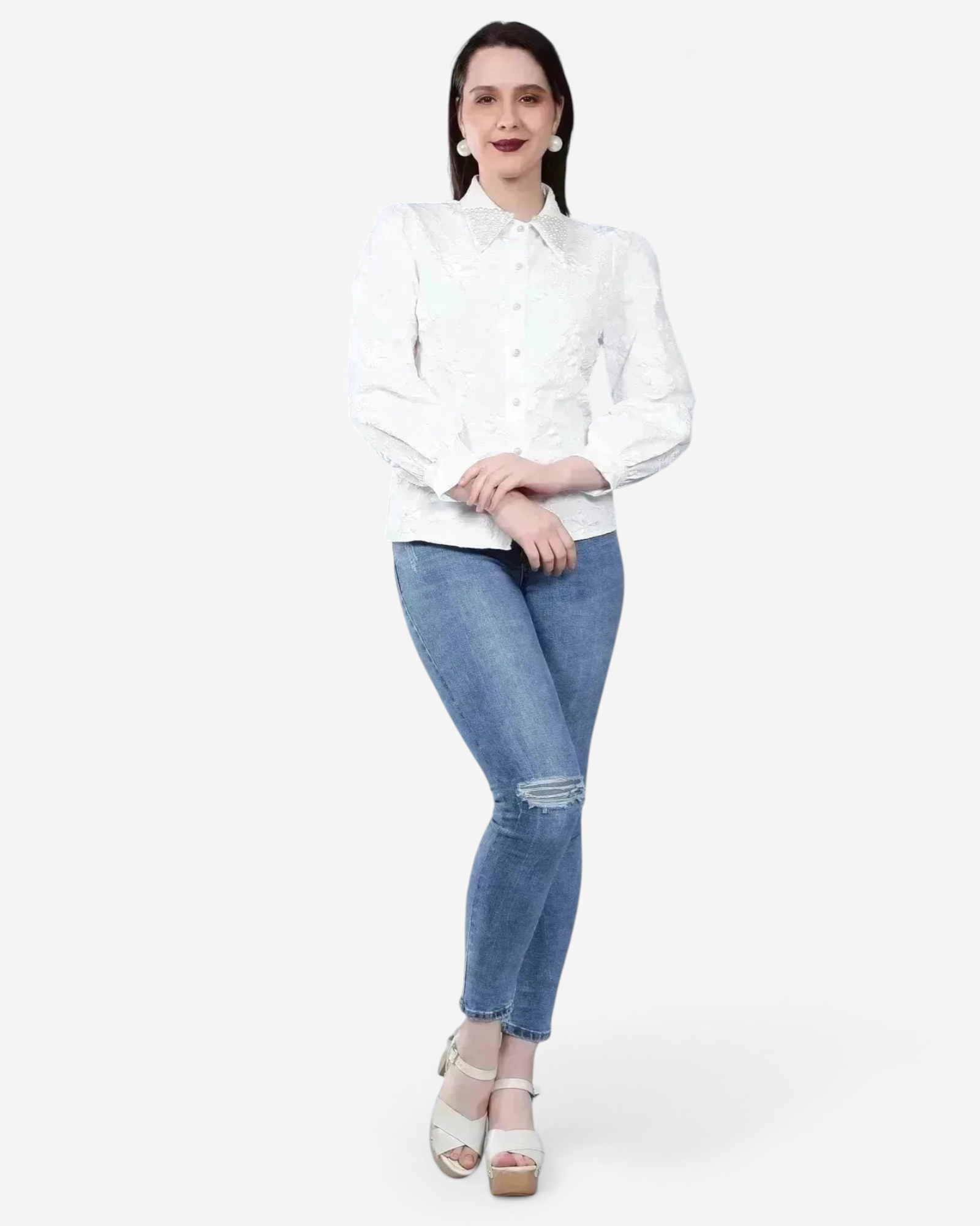 Pearl Beading Jacquard Shirt