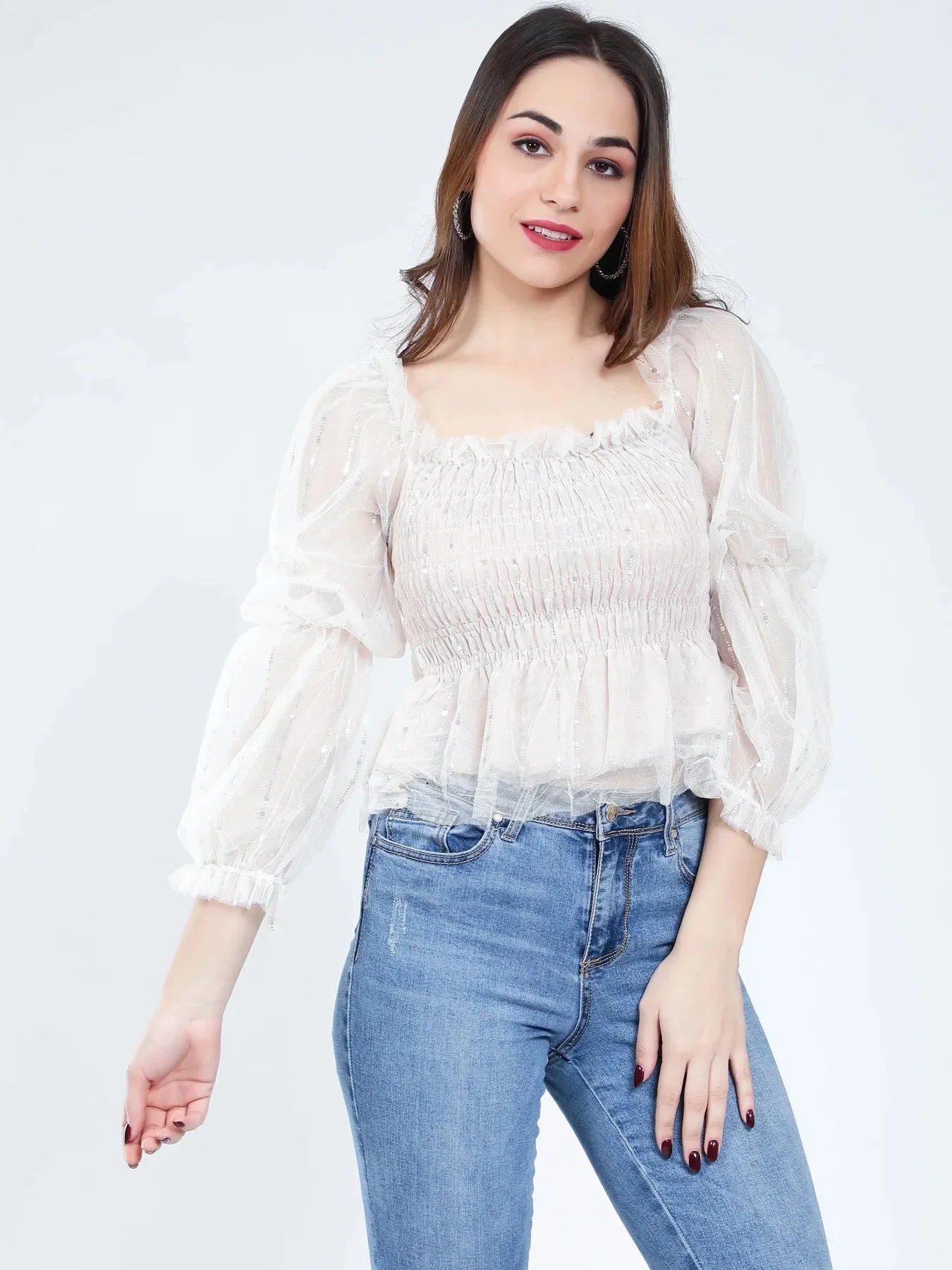 Tulle Smocking Glitter Top