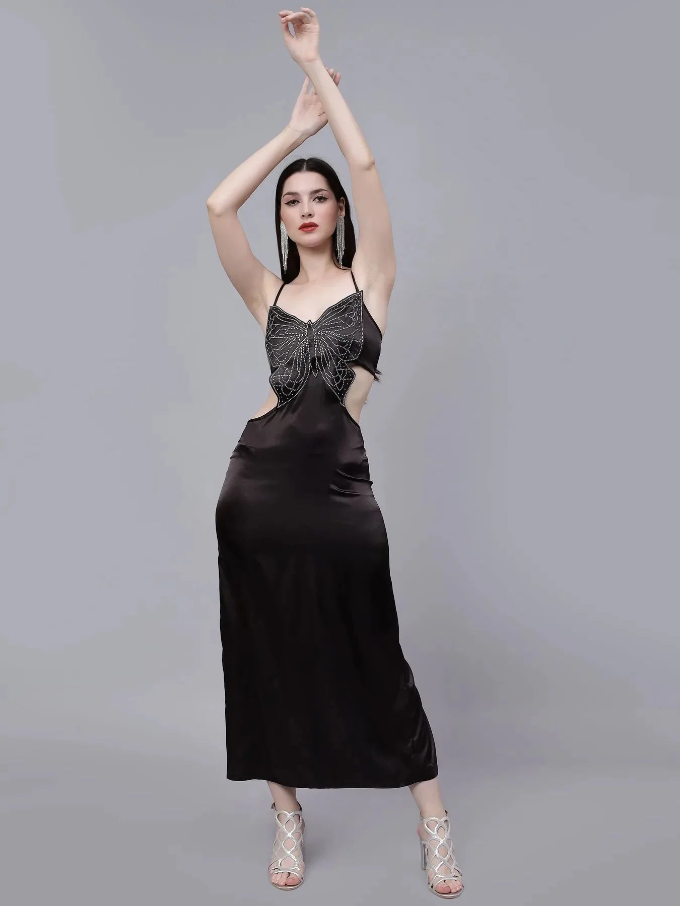 Rhinestone Butterfly Patch Slip Dress